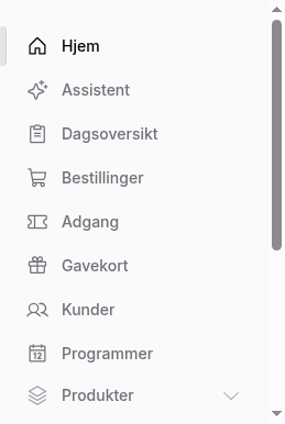 Sidemeny for daglig drift i Entrii backoffice